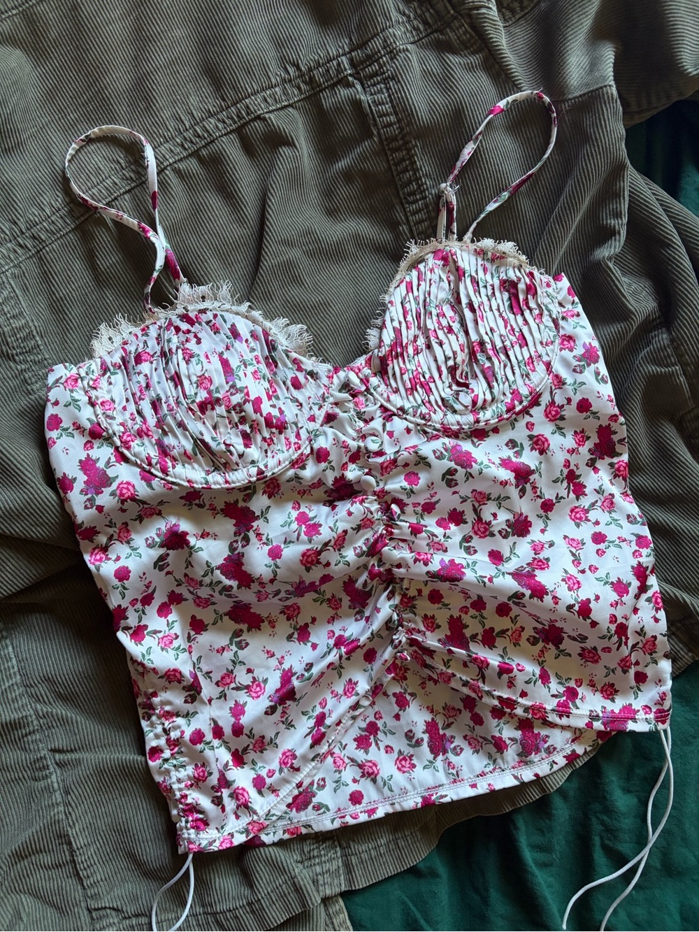 For Love & Lemons White Camisole with Pink Floral Print